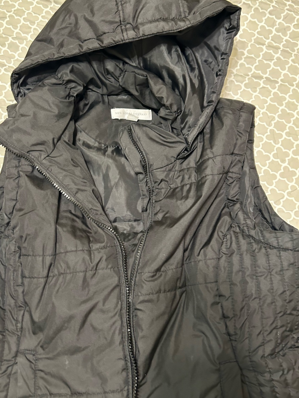 New York & Company Black Quilted Hooded Vest